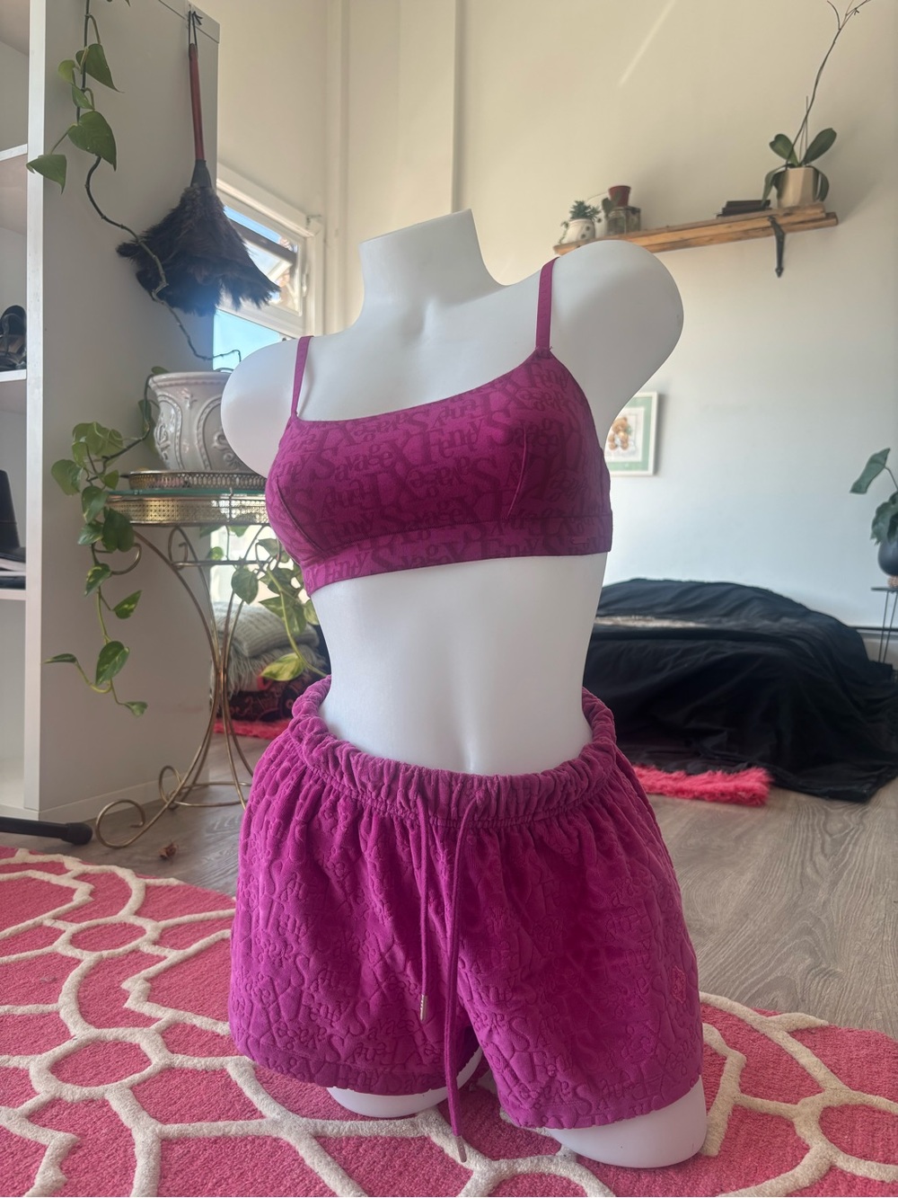 SAVAGE/FENTY Magenta Women's Lounge Bralette & Shorts Set